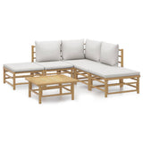 6 Piece Garden Lounge Set with Light Grey Cushions Bamboo - Front View