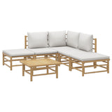 6 Piece Garden Lounge Set with Light Grey Cushions Bamboo - Side View