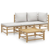 4 Piece Garden Lounge Set with Light Grey Cushions Bamboo - Front View