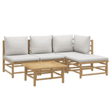 5 Piece Garden Lounge Set with Light Grey Cushions Bamboo - Side View