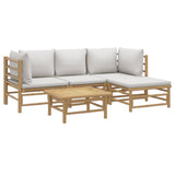 5 Piece Garden Lounge Set with Light Grey Cushions Bamboo - Side View