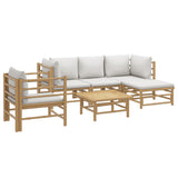 6 Piece Garden Lounge Set with Light Grey Cushions Bamboo - Side View
