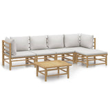 6 Piece Garden Lounge Set with Light Grey Cushions Bamboo - Front View