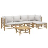6 Piece Garden Lounge Set with Light Grey Cushions Bamboo - Side View
