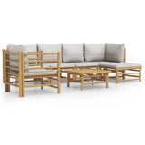 7 Piece Garden Lounge Set with Light Grey Cushions Bamboo - Front View