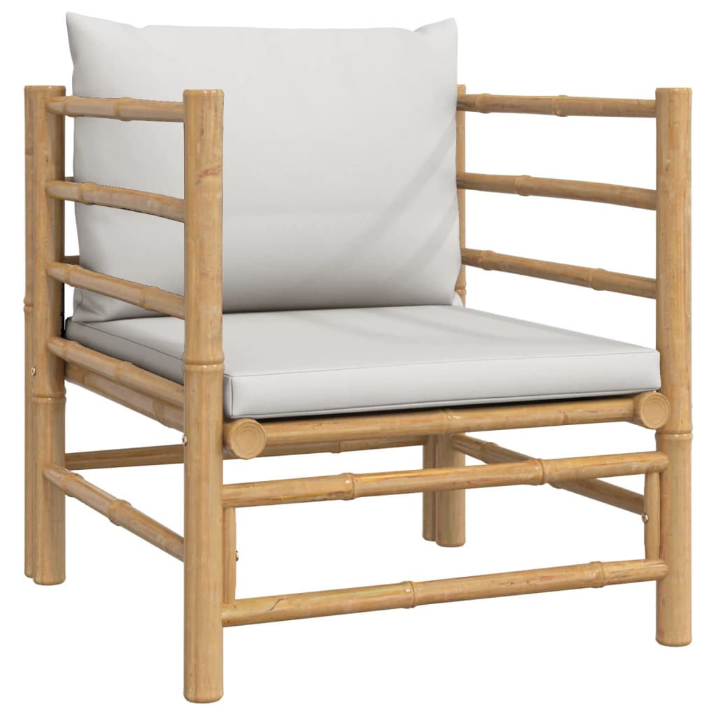 7 Piece Garden Lounge Set with Light Grey Cushions Bamboo