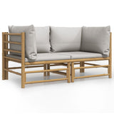 Garden Corner Sofas with Light Grey Cushions 2 pcs Bamboo - Front View