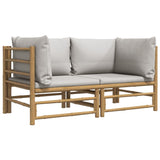 Garden Corner Sofas with Light Grey Cushions 2 pcs Bamboo - Side View