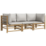 3 Piece Garden Lounge Set with Light Grey Cushions Bamboo