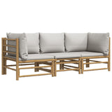 3 Piece Garden Lounge Set with Light Grey Cushions Bamboo - Side View