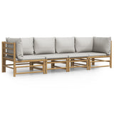 4 Piece Garden Lounge Set with Light Grey Cushions Bamboo - Front View