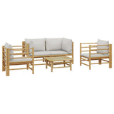 5 Piece Garden Lounge Set with Light Grey Cushions Bamboo - Side View