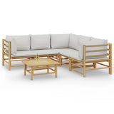 6 Piece Garden Lounge Set with Light Grey Cushions Bamboo