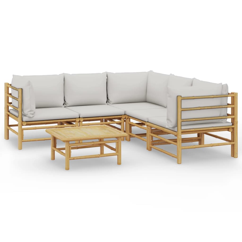 6 Piece Garden Lounge Set with Light Grey Cushions Bamboo