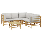 6 Piece Garden Lounge Set with Light Grey Cushions Bamboo - Side View