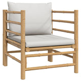 7 Piece Garden Lounge Set with Light Grey Cushions Bamboo - Close-Up Angle