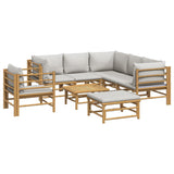 8 Piece Garden Lounge Set with Light Grey Cushions Bamboo - Side View