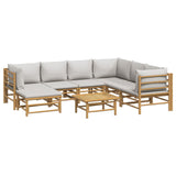 8 Piece Garden Lounge Set with Light Grey Cushions Bamboo - Side View