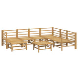 8 Piece Garden Lounge Set with Light Grey Cushions Bamboo - Top-Down View