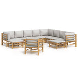 12 Piece Garden Lounge Set with Light Grey Cushions Bamboo - Front View