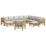 12 Piece Garden Lounge Set with Light Grey Cushions Bamboo - Side View