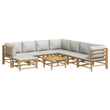 9 Piece Garden Lounge Set with Light Grey Cushions Bamboo - Side View