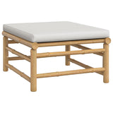 7 Piece Garden Lounge Set with Light Grey Cushions Bamboo - Close-Up Angle
