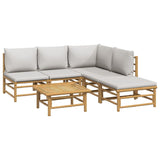 6 Piece Garden Lounge Set with Light Grey Cushions Bamboo - Side View