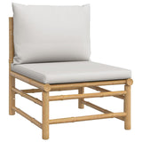 6 Piece Garden Lounge Set with Light Grey Cushions Bamboo - Rear View