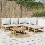 6 Piece Garden Lounge Set with Light Grey Cushions Bamboo