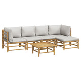 6 Piece Garden Lounge Set with Light Grey Cushions Bamboo - Side View