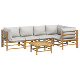 6 Piece Garden Lounge Set with Light Grey Cushions Bamboo - Side View