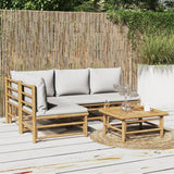 5 Piece Garden Lounge Set with Light Grey Cushions Bamboo