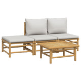 4 Piece Garden Lounge Set with Light Grey Cushions Bamboo - Side View