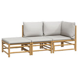 3 Piece Garden Lounge Set with Light Grey Cushions Bamboo - Side View