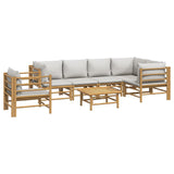 7 Piece Garden Lounge Set with Light Grey Cushions Bamboo - Side View