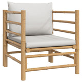 7 Piece Garden Lounge Set with Light Grey Cushions Bamboo - Close-Up Angle