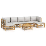 8 Piece Garden Lounge Set with Light Grey Cushions Bamboo - Front View