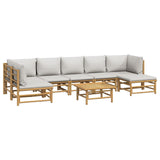 8 Piece Garden Lounge Set with Light Grey Cushions Bamboo - Side View