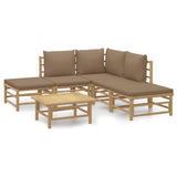 6 Piece Garden Lounge Set with Taupe Cushions  Bamboo - Front View