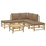 6 Piece Garden Lounge Set with Taupe Cushions  Bamboo - Side View