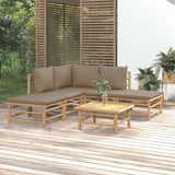 6 Piece Garden Lounge Set with Taupe Cushions Bamboo