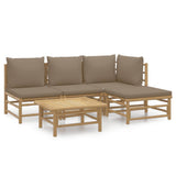 5 Piece Garden Lounge Set with Taupe Cushions Bamboo