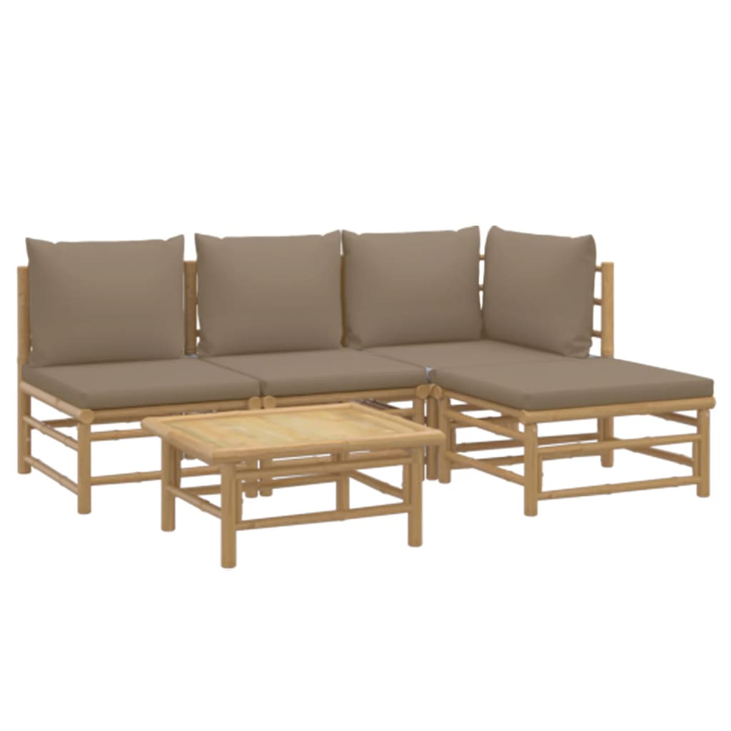 5 Piece Garden Lounge Set with Taupe Cushions Bamboo