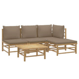5 Piece Garden Lounge Set with Taupe Cushions Bamboo