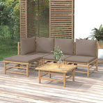 5 Piece Garden Lounge Set with Taupe Cushions Bamboo