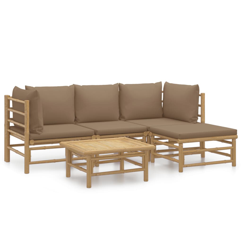 5 Piece Garden Lounge Set with Taupe Cushions Bamboo
