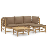 5 Piece Garden Lounge Set with Taupe Cushions  Bamboo - Front View