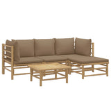5 Piece Garden Lounge Set with Taupe Cushions  Bamboo - Side View