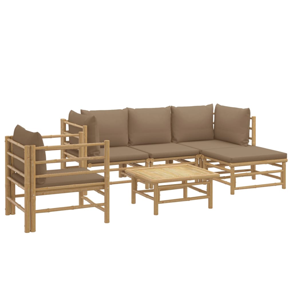 6 Piece Garden Lounge Set with Taupe Cushions  Bamboo